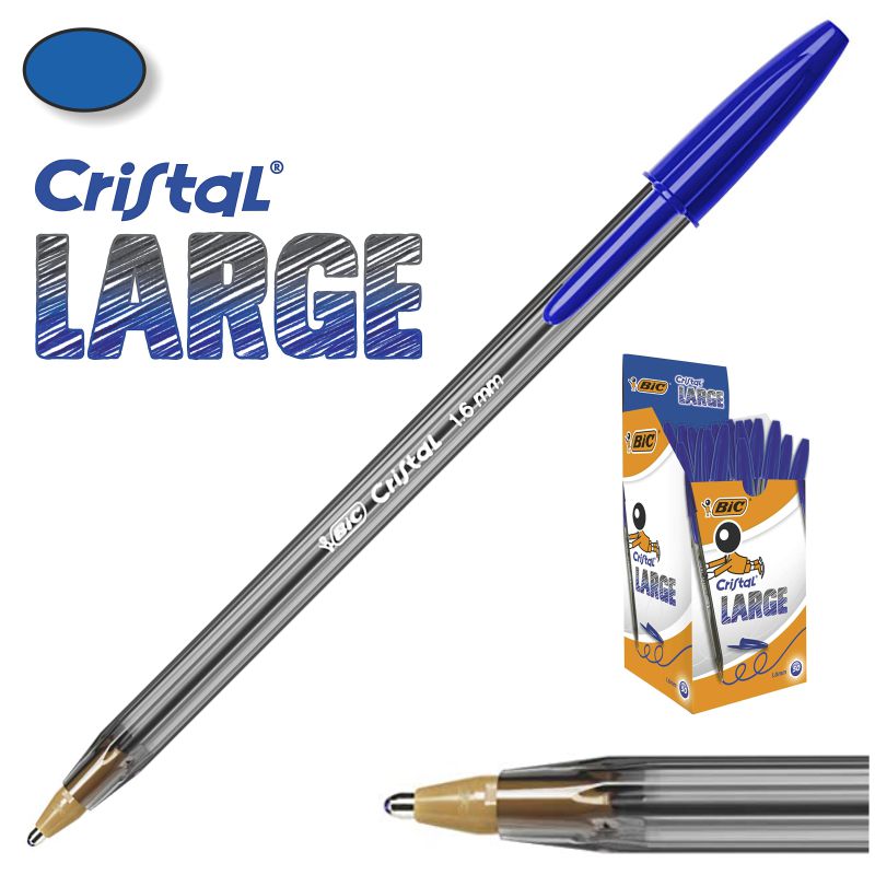 Bolígrafo Bic Cristal Largue punta ancha, 1,6 mm azul