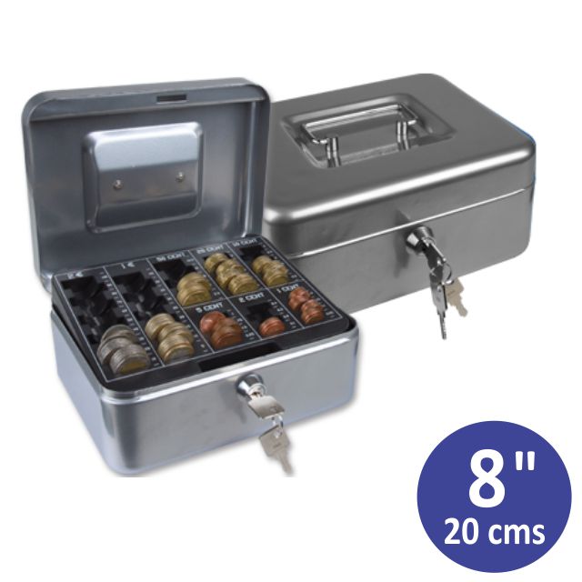 Tradineur - Caja de caudales metálica nº 8 con combinación de 3 dígitos,  asa y bandeja con compartimentos para dinero, monedas y
