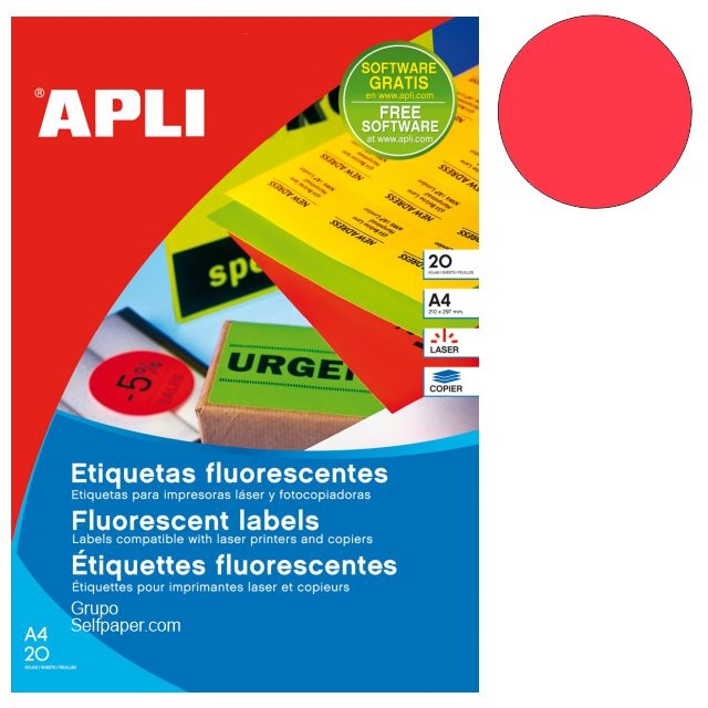 etiquetas apli 02868 circulos rojo fluorescente