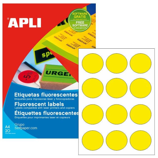 Comprar Circulos amarillos fluorescentes impresora, Apli 02866