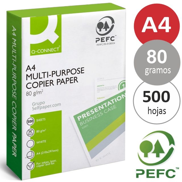 Comprar Papel Din A4, folios Q-Connect, muy blancos, 80 grs, 500 hjs