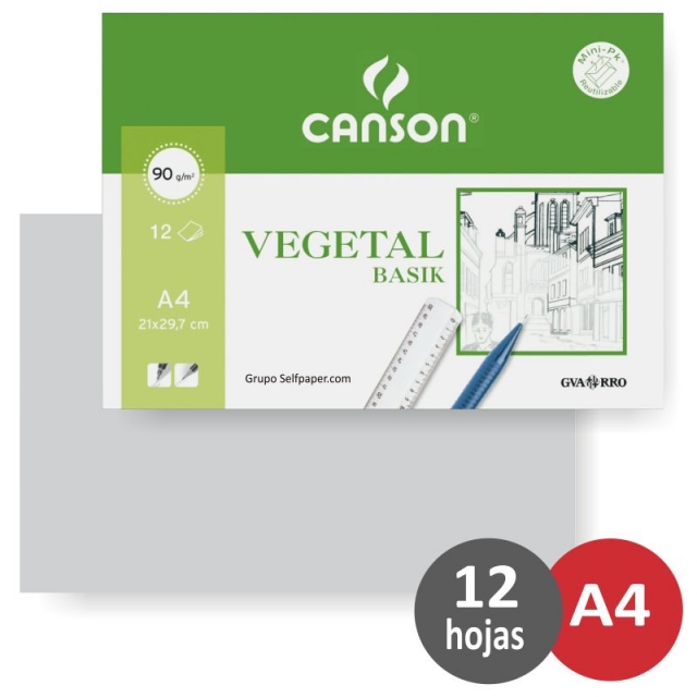 Hojas de papel vegetal A4 Canson, Minipack 12 hjs, 95 grs