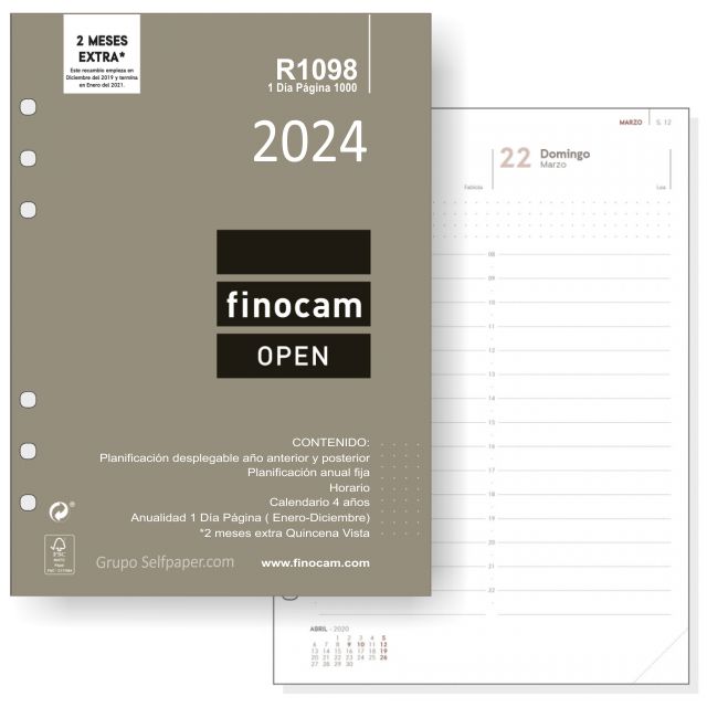 Finocam Open R4099, Recambio Agenda Din A4, Semanal 2024