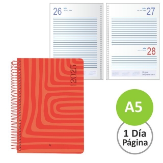 Agenda espiral economica 2025 Syros rojo,  Liderpapel 170420